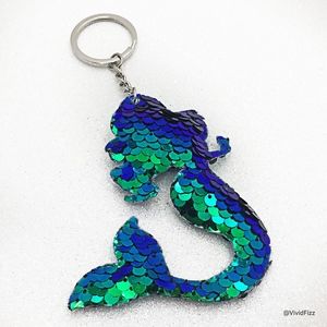 Mermaid Keychain • Blue Green Metallic Sequins